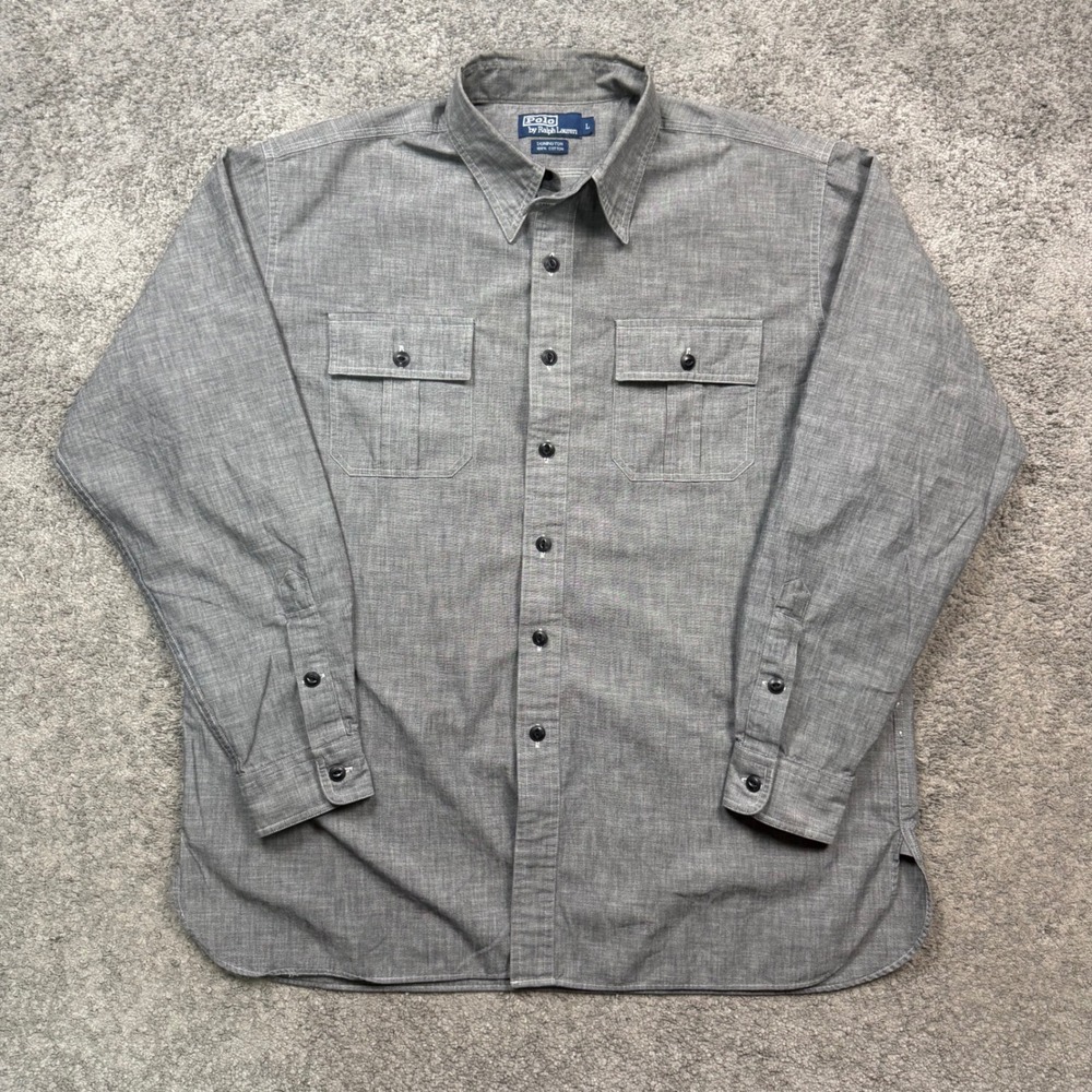 Polo Ralph Lauren Donington Shirt Grey Mens Large Workwear Button Up